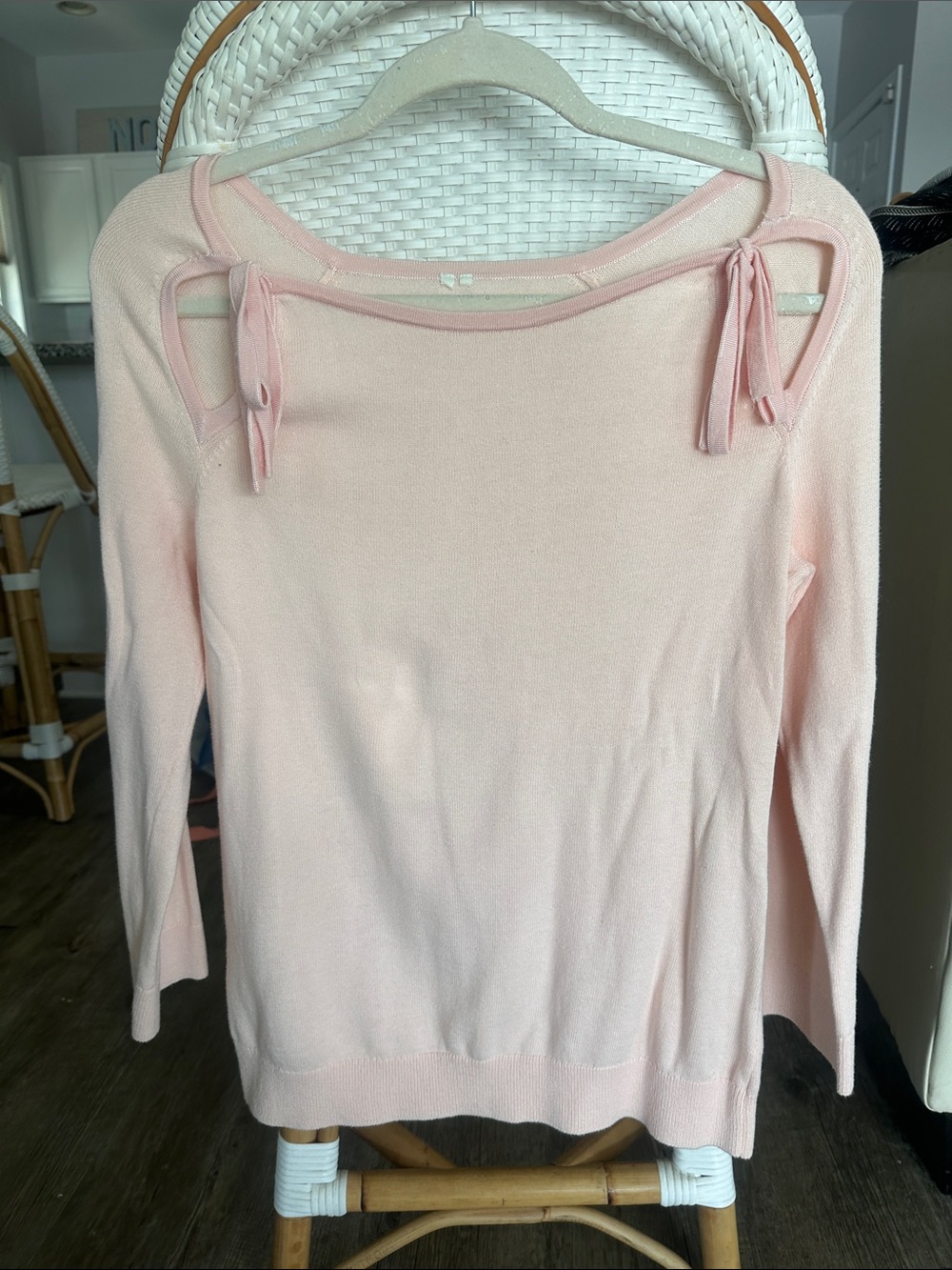 Anthropologie Light Pink Tie-Shoulder Scoop Neck Sweater
